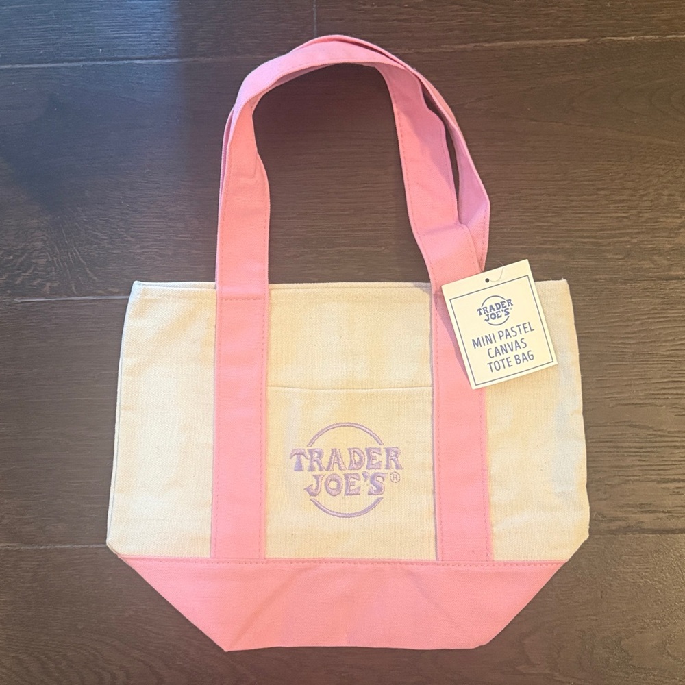 Trader Joe’s Mini Canvas Tote Bag Pastel Pink - NWT